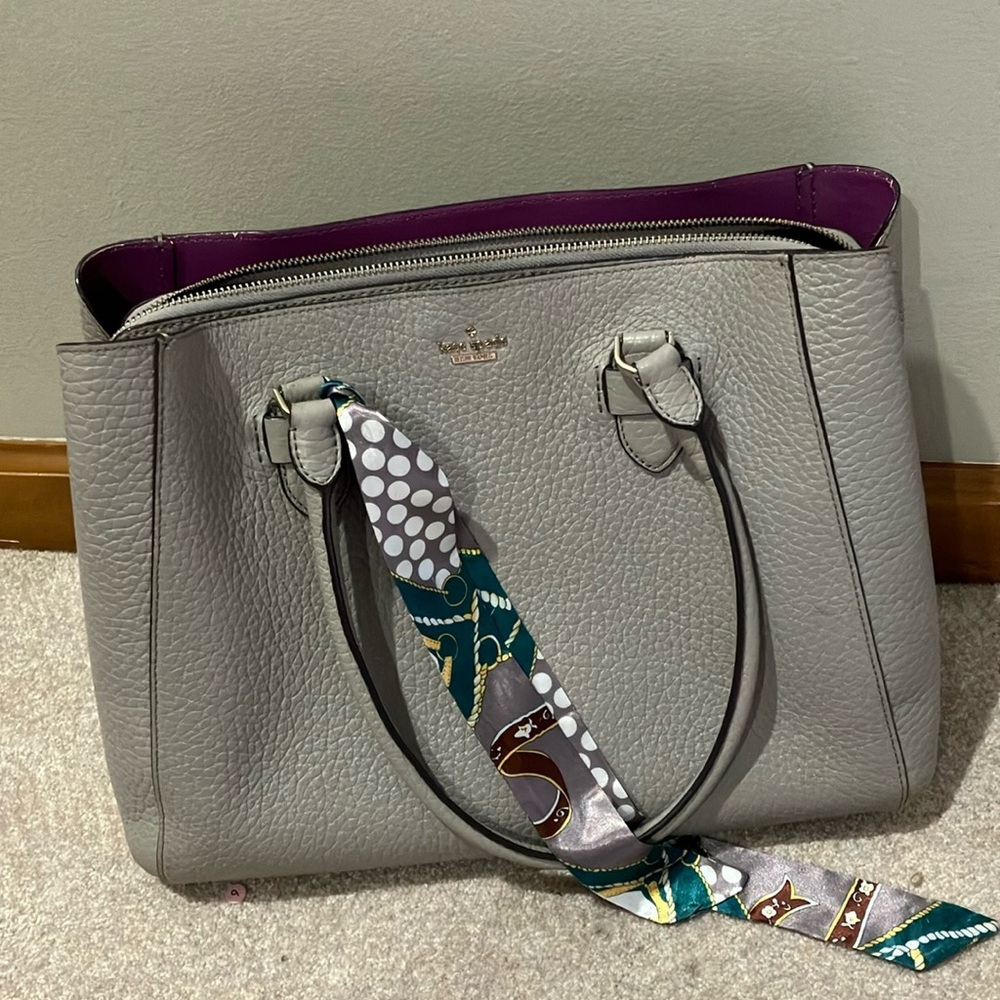 Kate Spade Gray Tote with Purple Interior Gorgeous